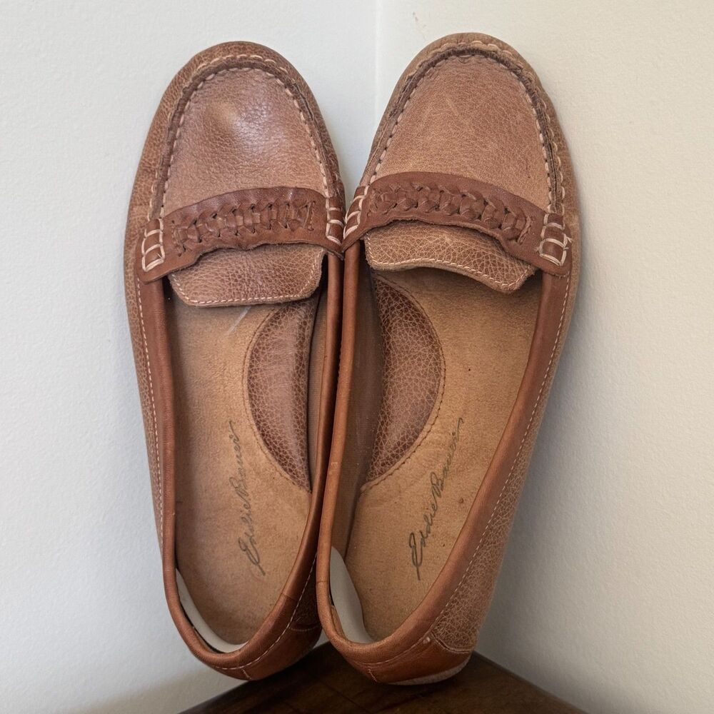 Eddie Bauer Brown Leather Moccasin Loafers Driving Shoes Casual Comfort 7.5